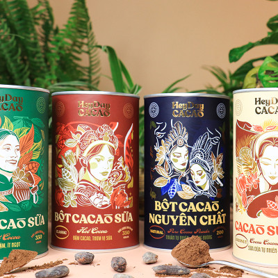 Bột cacao sữa dừa tự nhiên, thuần chay – Lon 350g – Bộ sưu tập sản phẩm cacao "Thật" Heydaycacao