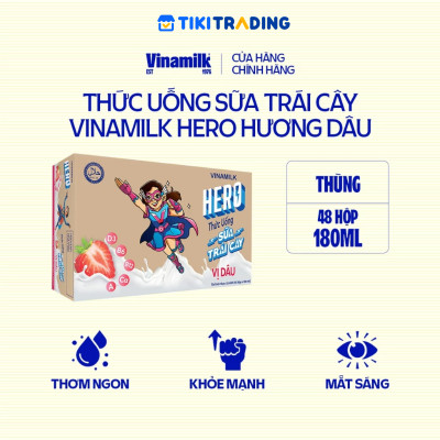 Thùng Thức uống sữa trái cây vị dâu Vinamilk Hero 180ml - 48 hộp/Thùng