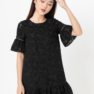 De Leah - Đầm Suông Nấm Tay Lỡ - Đen