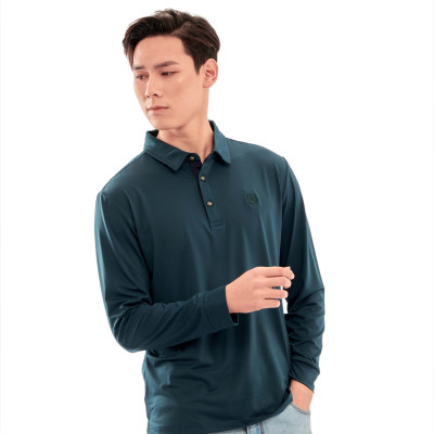 Áo thun nam dài tay ALIGRO chất cotton thấm hút mồ hôi, mềm mại màu xanh cổ vịt ALGAPD052