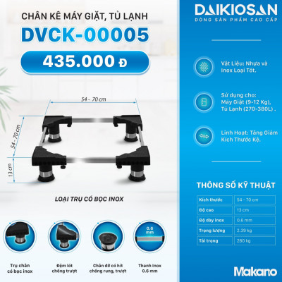 Chân kê máy giặt, tủ lạnh Daikiosan kích thước 54-70cm dùng cho máy giặt 9-12kg/ tủ lạnh 270-380 lít - Hàng chính hãng