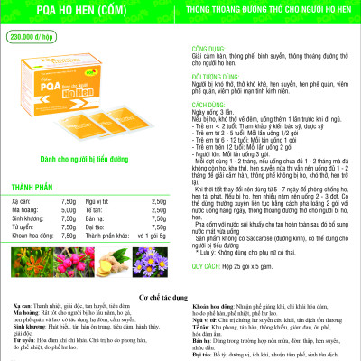 Cốm Ho Hen PQA Thành Phần Từ Thiên Nhiên Hỗ Trợ Thanh Họng, Bổ Phổi, Giảm Ho Và Hen Suyễn Hộp 25 Gói