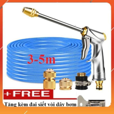 Bộ dây vòi xịt nước rửa xe, tưới cây , tăng áp 3 lần, loại 3m, 5m 206701-2Hđầu đồng, cút đồng,nối đồng +  đai